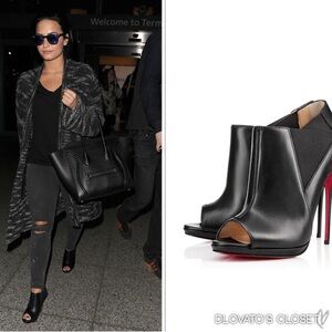 Christian Louboutin Black Leather Bootstagram 120 Boot Peep Toe Heels Stiletto